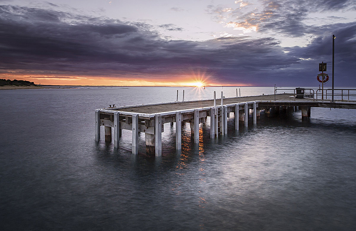 nature photography, landscape photography, seascape photography, beach photography, storm clouds photography, sunrise photography, sunrays, ocean photography, ocean pier, Barwon Heads, Geelong, Victoria, Australia